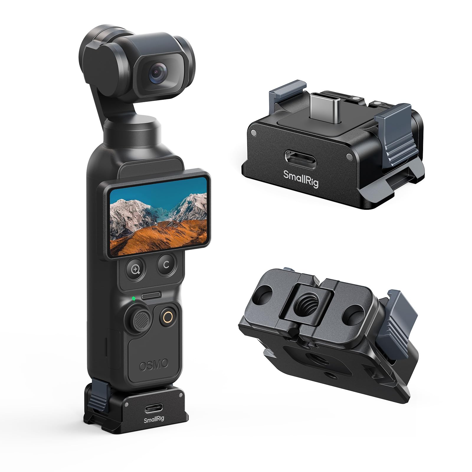 SMALLRIG Adaptateur de Charge pour DJI Osmo Pocket 4/3, Station de Charge de Bureau en Aluminium de Type C avec Trou de Vis de 6,35 mm et Support Pliable à Deux Griffes pour Trépieds/Perches à Selfie