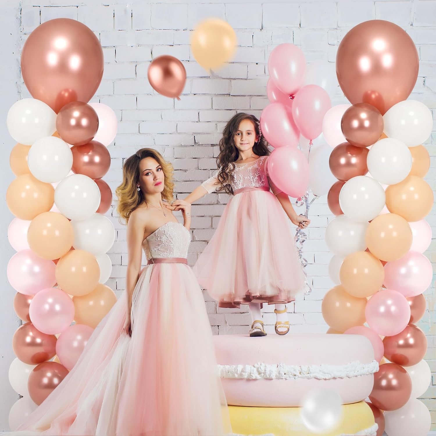 Jenaai 2 Sets 163 Pcs Pink Metallic Rose Gold Balloons Column Stand Kit Bridal Party Latex Balloons Adjustable Tower Stand for Graduation Bridal Shower Wedding Engagement Mothers Day Birthday Decor