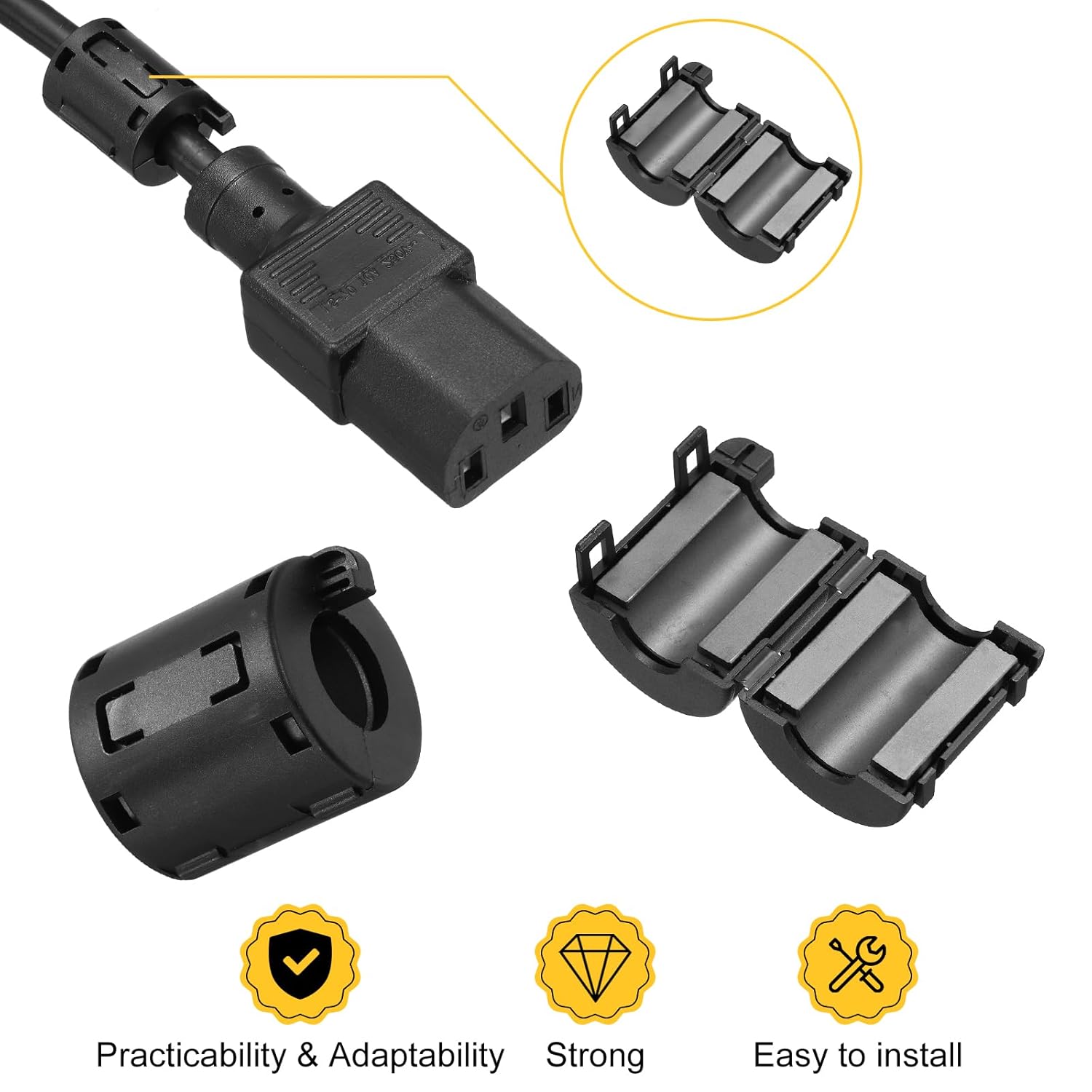 uxcell 10 Pcs Ferrite Filter Ring Core RFI EMI Noise Suppression Cable Clip ID 16mm 0.63Inch Buckle-Type Cylindrical for Electronic Devices, Industry, Black