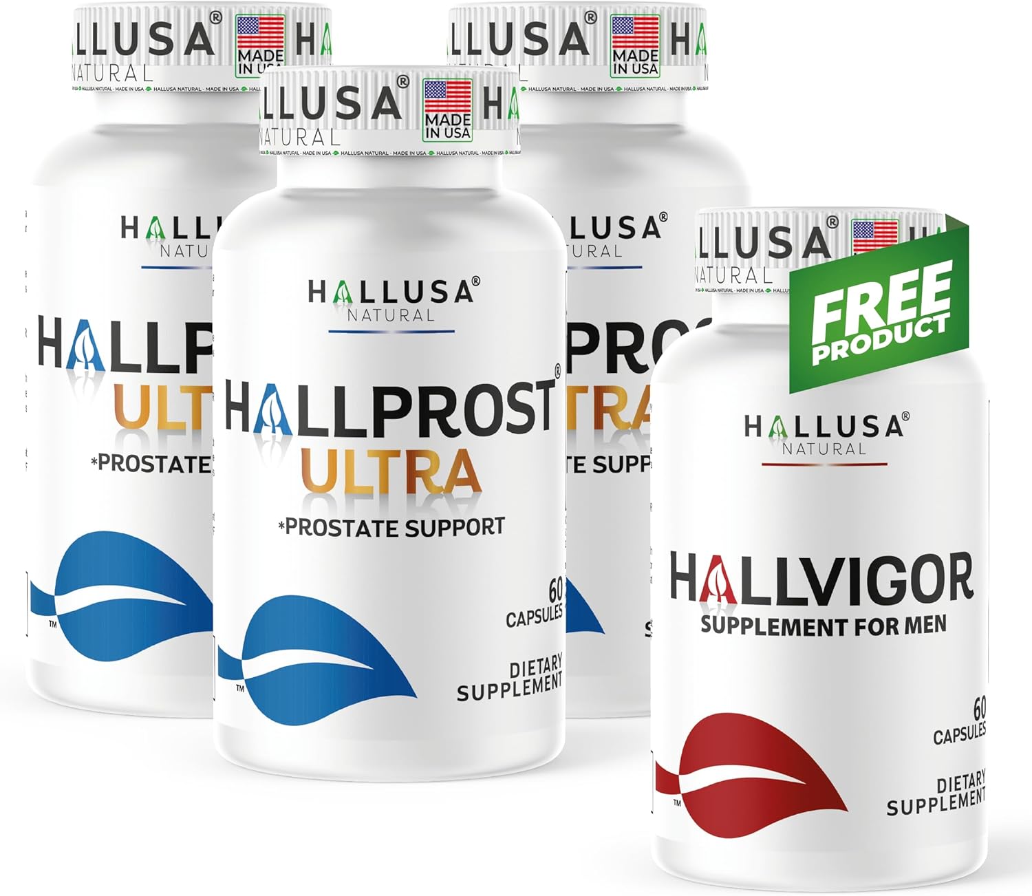 Hallusa Natural HALLPROST Ultra Prostate Health Urinary Tract & Bladder Support 180 Capsules, Saw Palmetto, Lycopene, Africanium, Pumpkin Seed, Zinc, Vitamin E, Magnesium + Free Hallvigor 60 Capsules