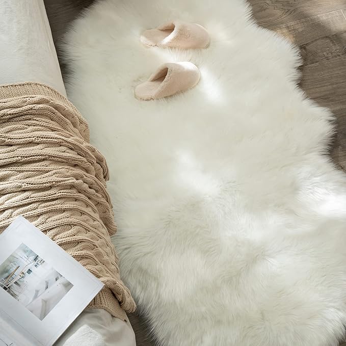 Alfombra de área suave de lujo MIULEE 3x5 pies, piel de oveja de pelo largo miniatura 3