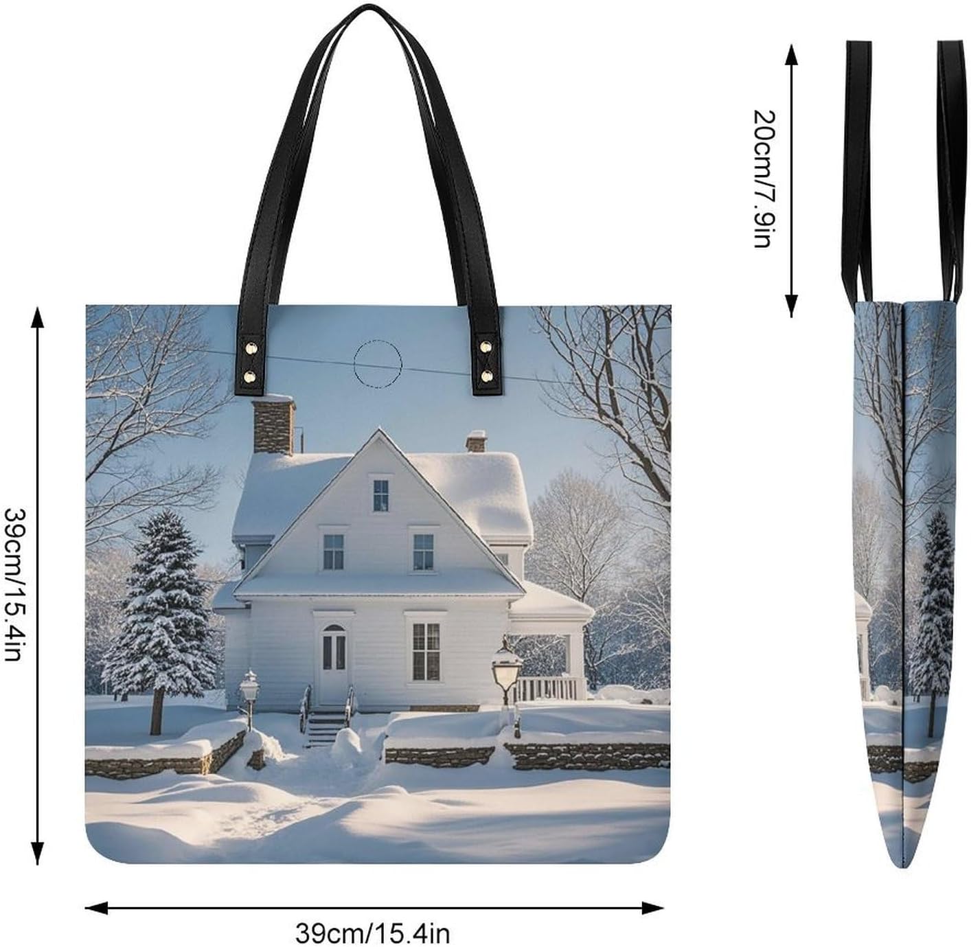 Winter House Tote Bag with Magnetic Buckle Reusable Grocery Bags Lightweight Cross Body Handbag for Daily Essentials