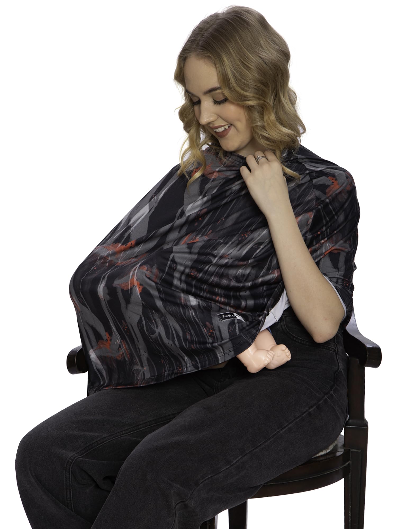 Feather Hug® 360° Premium Nursing Cover for Breastfeeding - Feeding Apron for mom, Stretchy Feeding Cover for Mother, Real Breathable Breast Feeding Cover (Black Illussion)-image-45