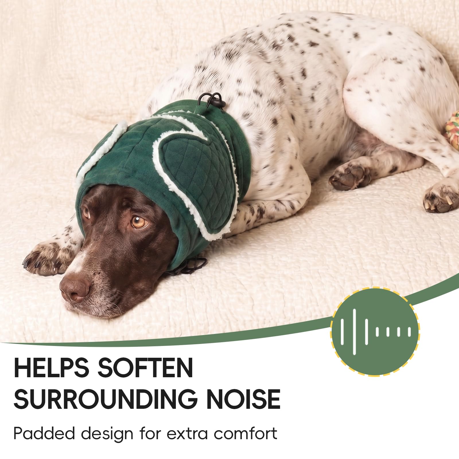 Protection Oreilles Chien Rembourrage Réglable Anti-Grattage Atténuation Bruit Vert XL