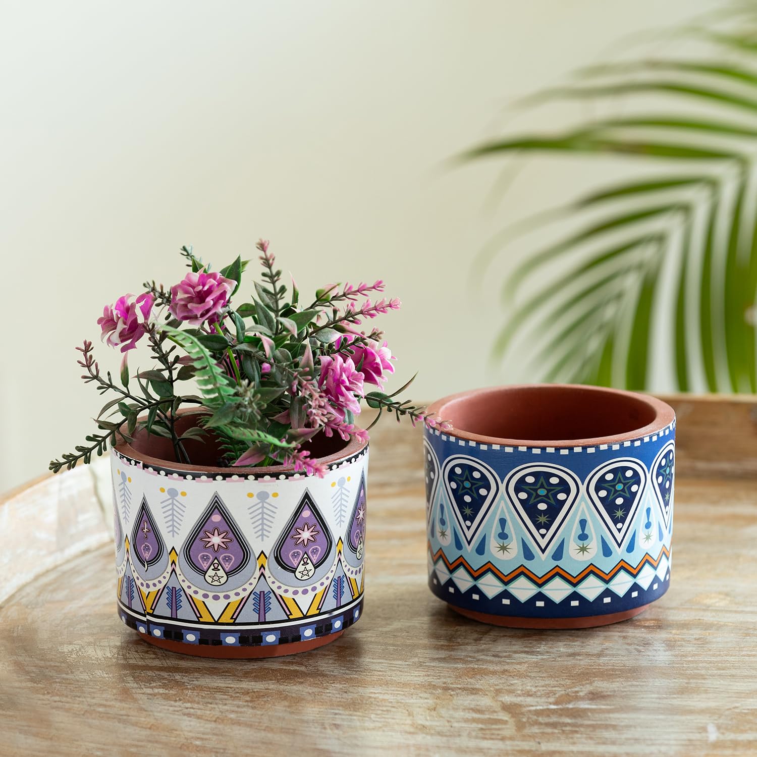 ExclusiveLane Aztec Borders Table Planters for Living Room (Set of 2, 3.4 Inch) | Flower Pots Terracotta Planters Pot for Home Decoration Plant Pot for Indoor Plants Clay Terracotta Pot for Plants (B0D4ZBXDCD) Amazon Price History, Amazon Price Tracker