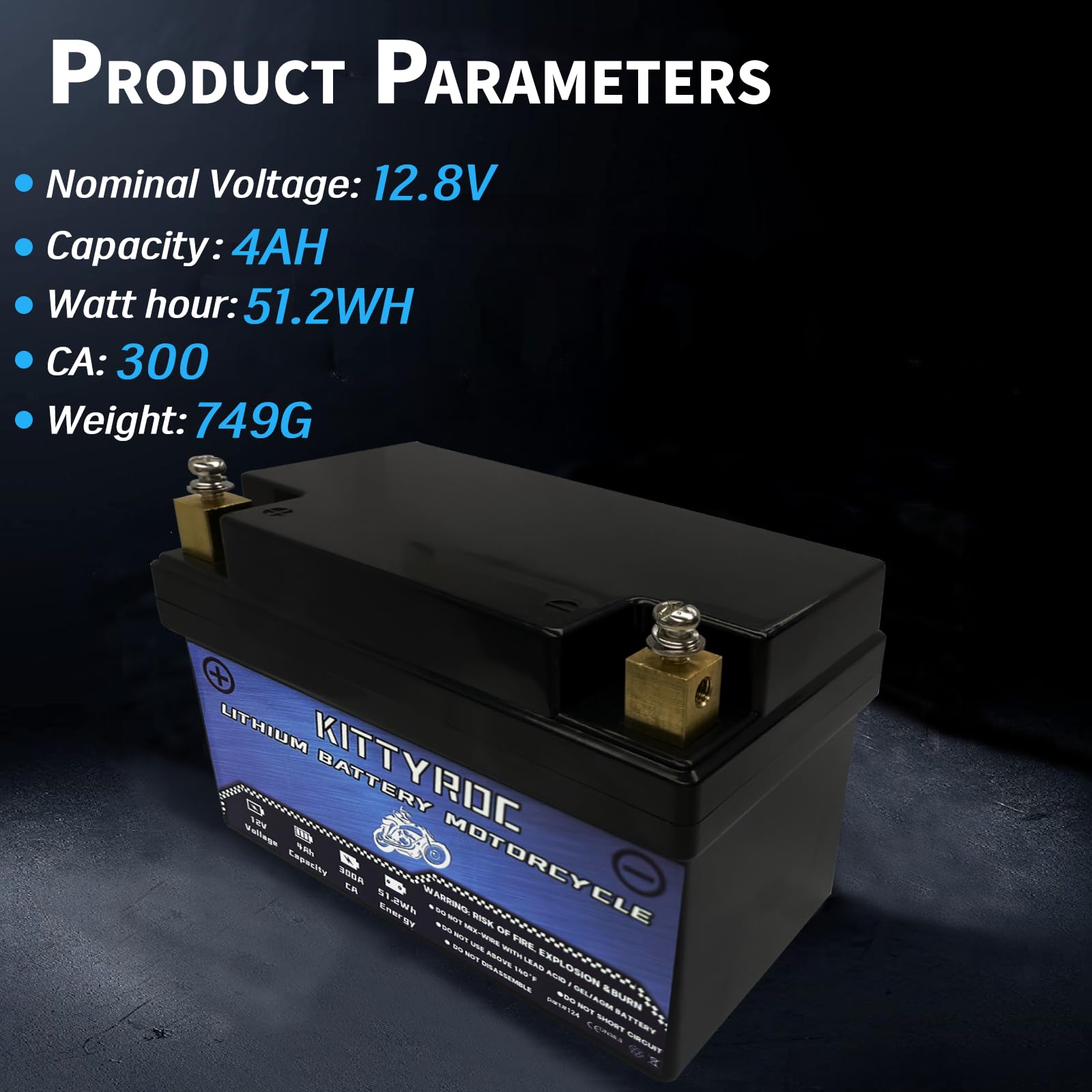 12V 4Ah 300A Batterie de moto au lithium,batterie de démarrage du moteur LiFePO4 avec BMS,batterie de remplacement pour VTT,UTV,tondeuse à gazon, jet ski, motoneige, 4WD,scooter et générateur