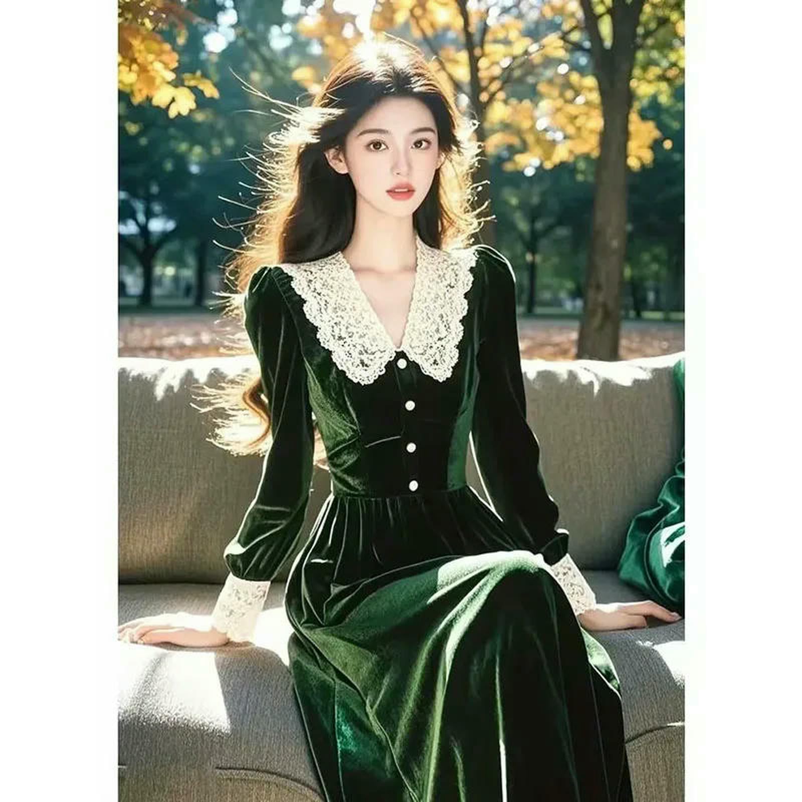 Langarm Kleid Frauen Herbst Neue Langarm-samtkleid, High-end-Vintage-modekleid, Elegantes Formelles Anlasskleid, Temperament Ladies Vestidos, Stilvolles Weibliches Outfit