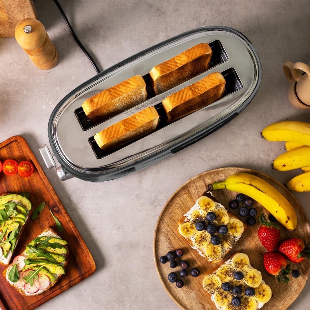 Cecotec Toast&Taste 1600 Retro Double Inox Tostapane, 4 fette, 1630 W, 2 fessure larghe da 3,8 cm e lunghe, in acciaio inox, aste superiori, potenza regolabile, vassoio raccogli briciole