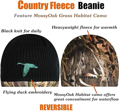 Miniatura 4 de EDTREK Gorro reversible de forro polar resistente al viento, cálido sombrero de invierno para caza, pesca, campamento en clima frío