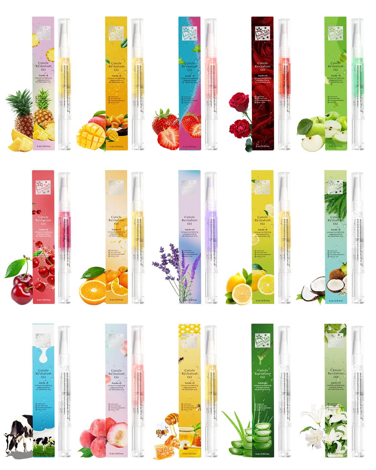 Fokostar 15-Pc Nail Cuticle Oil Pen Kit - Natural Scented Hydrating Repair for Stronger Nails & Cuticles, Manicure Essentials