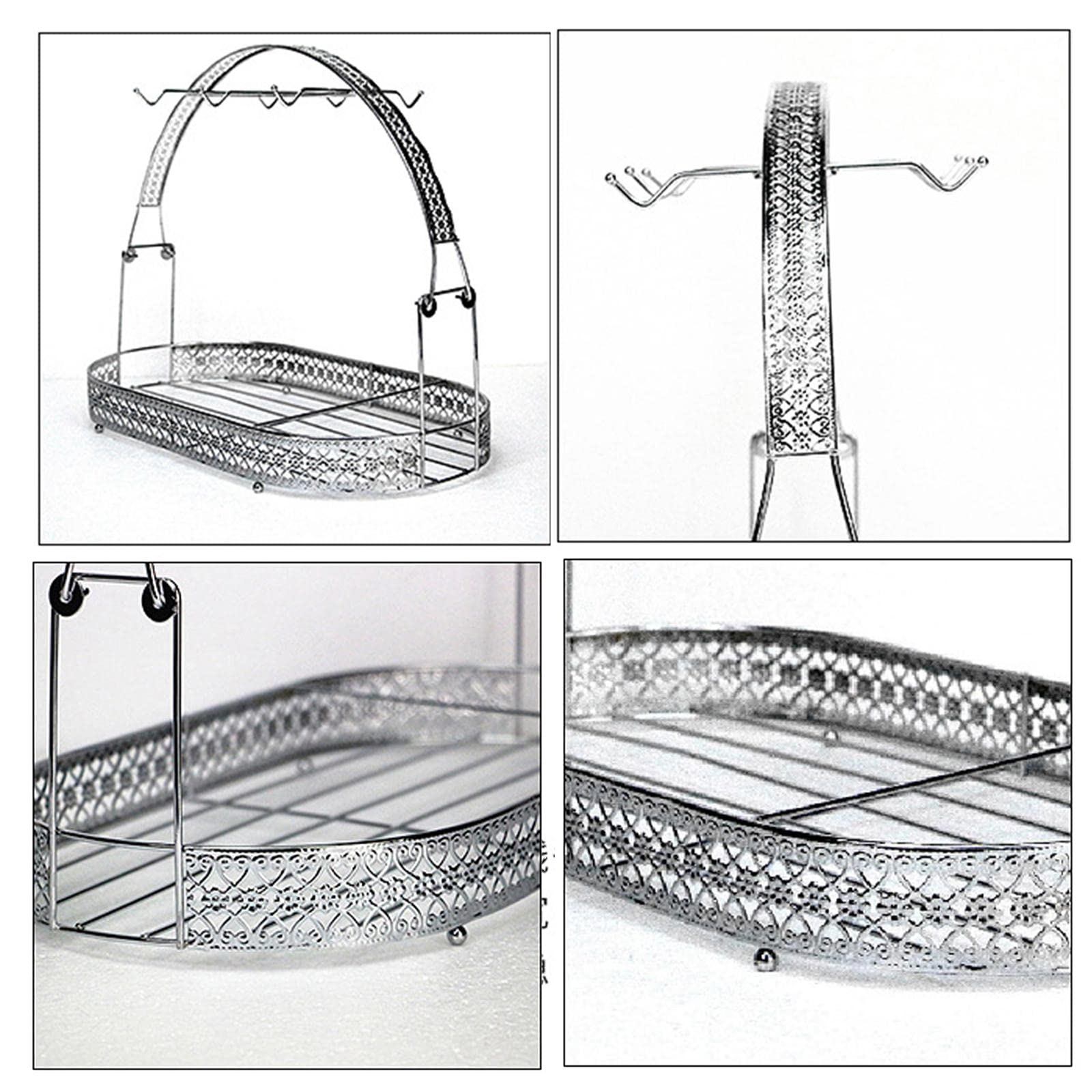 Kaffeetassen Und Becherhalter, Geschirrablage, Abtropfgestell Aus Eisen, Haken für Schrank, Küche Und Büro, 40 X 21,5 X 32 cm, Silber