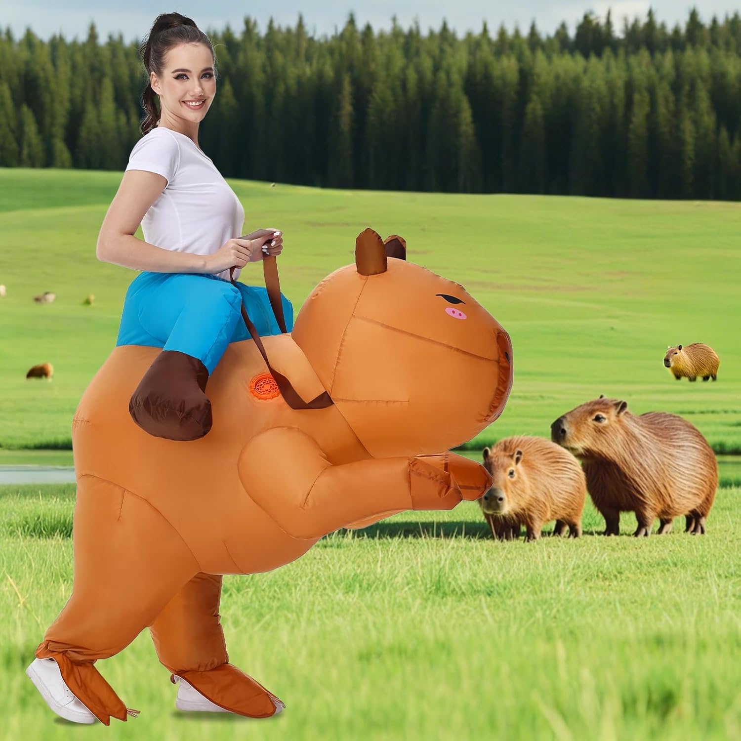 Inflatable Capybara Costume for Adult Blow Up Costumes Halloween Costumes Men Women Funny Ride on Animal Costume for Cosplay Party - Image 6