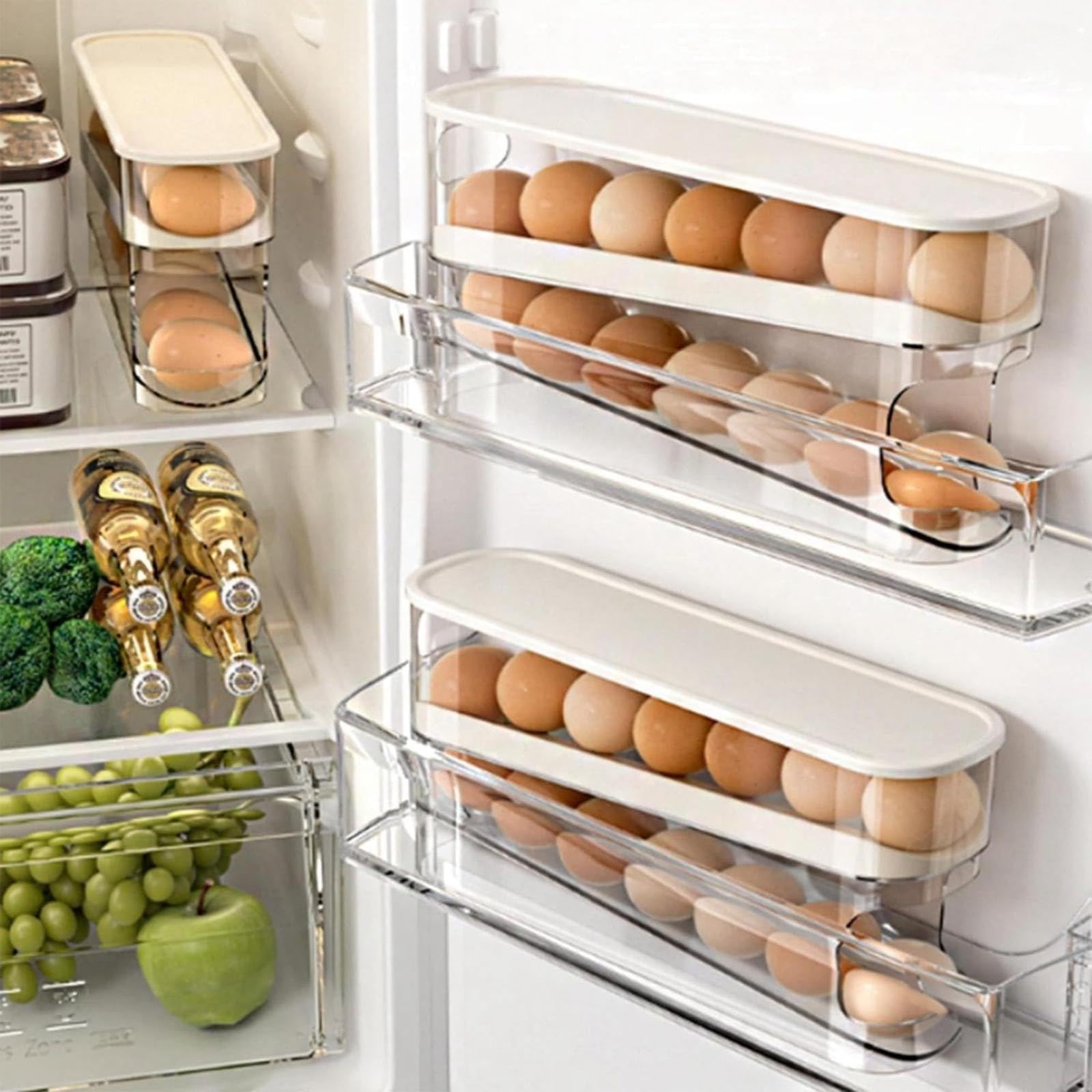 huevera, Rejilla for huevos con ruedas automáticas, refrigerador, caja de almacenamiento for, dispensador que ahorra espacio, compatible, rejilla for for cocina, gabinete encimera(2pcs)