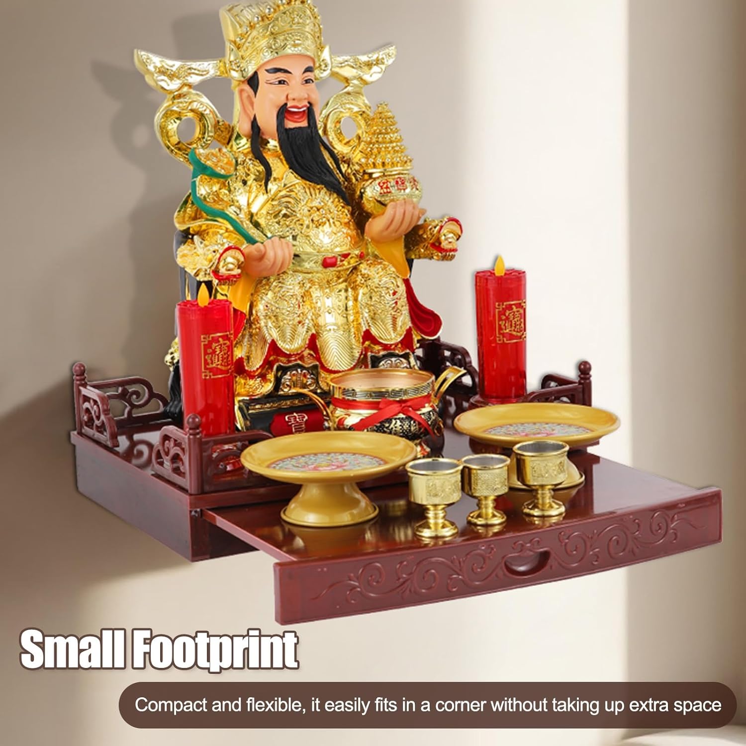 HARELA Household Altar Table for Buddha, Wall-Mounted Personal Shrine Altar Table, Buddha Shrine Buddha Statue Offering Table for Small Spaces(50x14x36cm/19.7x5.5x14.2in)