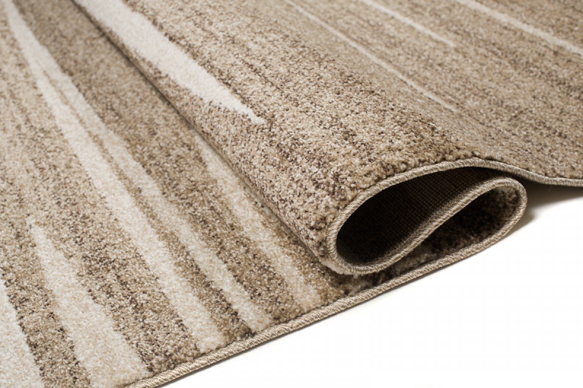 Tapiso Sari dywan z krótkim włosiem, melanż, nowoczesny, beżowy, brązowy, kremowy, designerskie paski, abstrakcyjny wzór, do salonu, Ökotex 180 x 260 cm