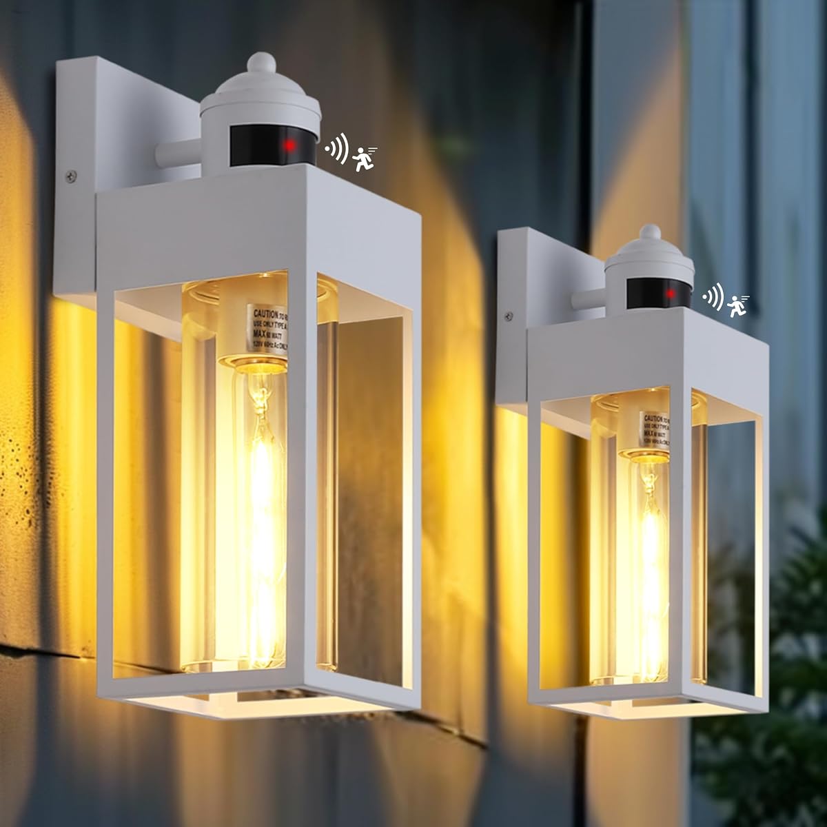 DAKAFUL Paquete de 2 luces exteriores con sensor de movimiento, accesorios de iluminación exterior de atardecer a amanecer, luces de porche modernas con pantalla cilíndrica, aplique de pared LED para garaje, patio, jardín, casa