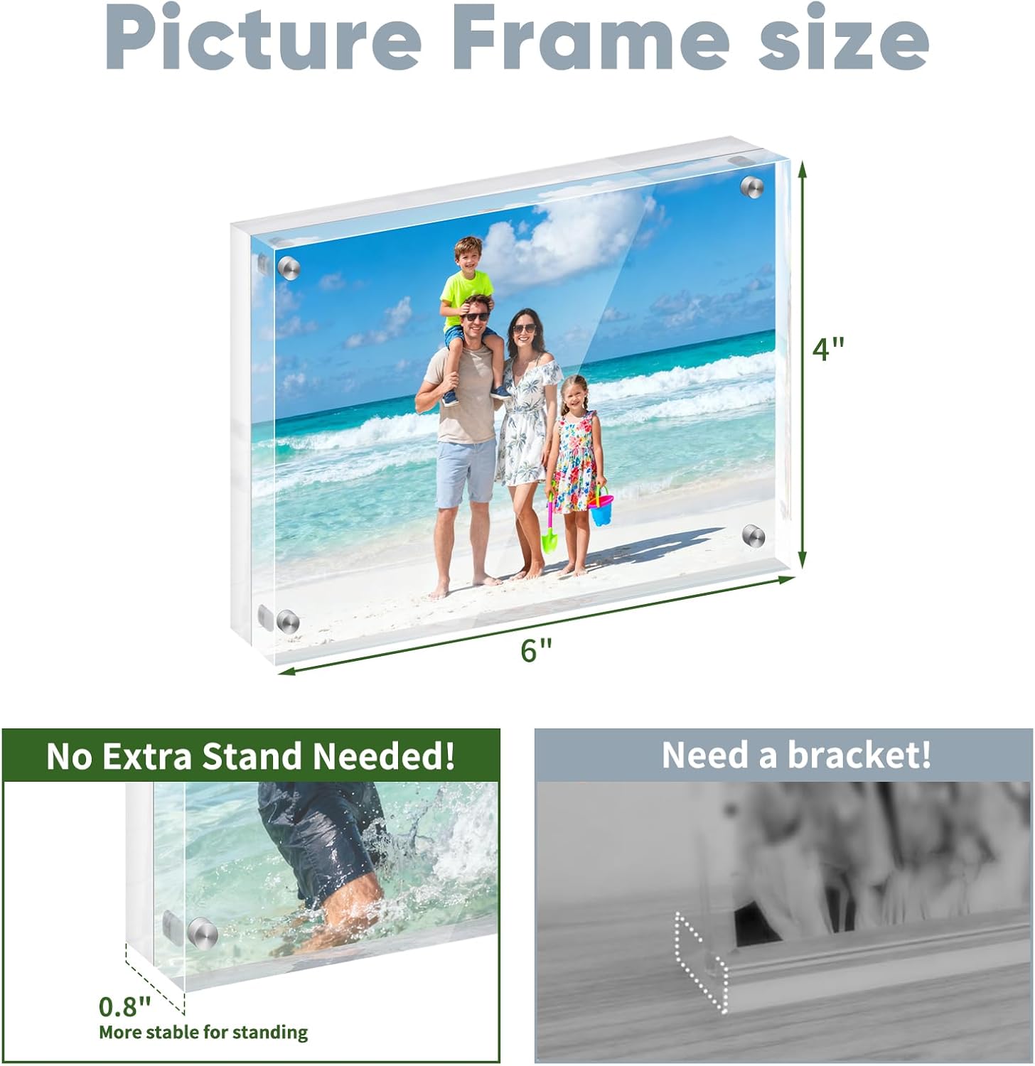 Cliselda Acrylic Picture Frame 4x6inch, 5 Pack Magnetic Picture Frame, Free Standing Desktop Double Sided 20mm Thickness Clear Photo Frame with Microfiber Cloth, Valentine's Day Gifts