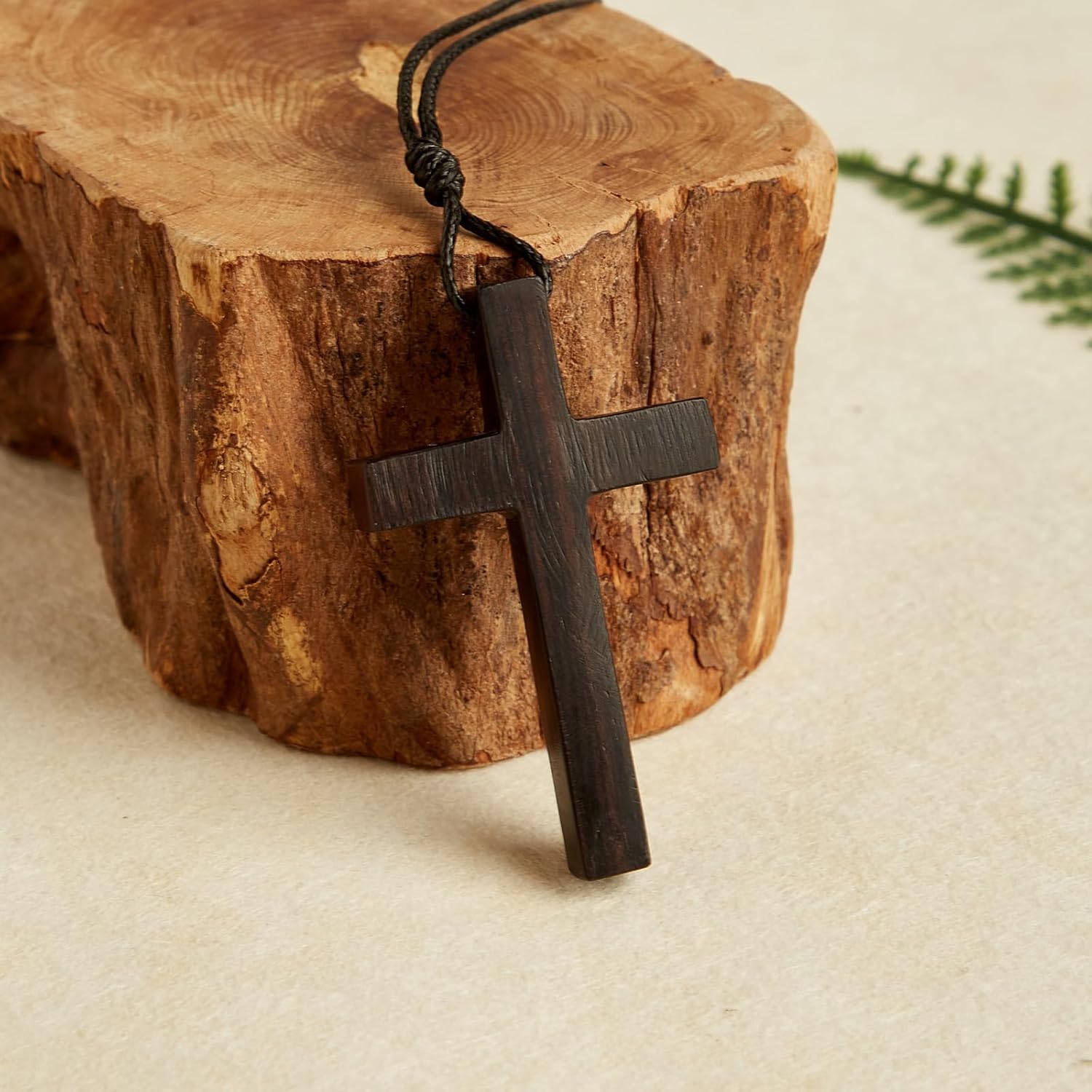 Men's Wooden Cross Necklace Real Handcrafted Ebony Wood Cross Pendants With Leather Necklaces Men's Black Cross Necklaces Christian Baptism Crucifix Pendant for Men - Image 2