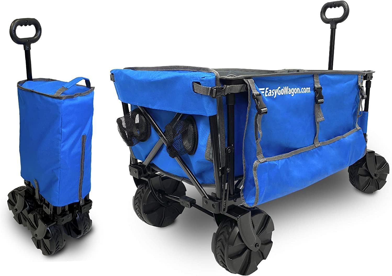 EasyGoProducts Deluxe Folding Beach Wagon, Blue, 19" X 36" Storage When Open - 13" X 20" for Storing