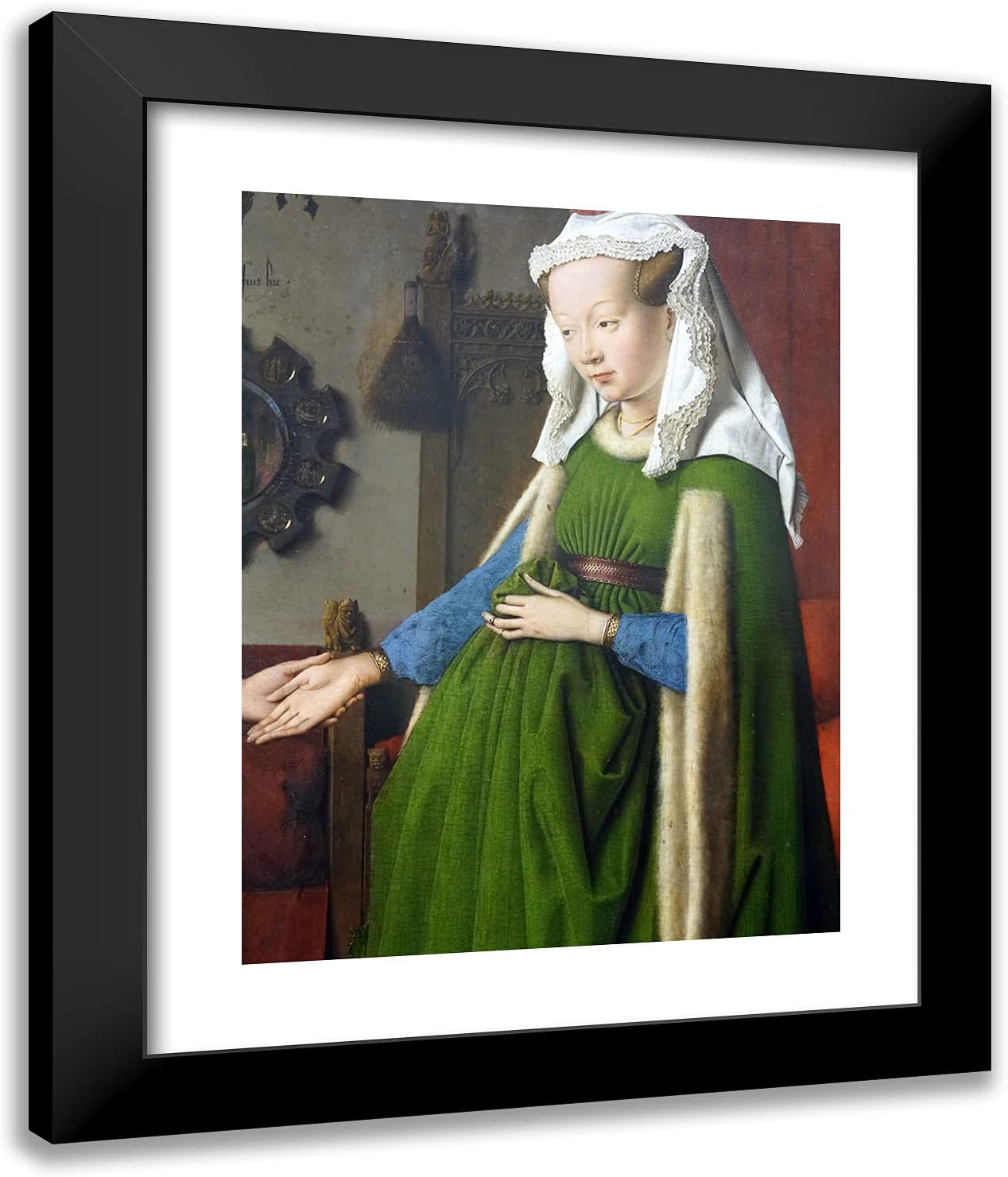 ArtDirect Van Eyck, Jan 20x24 Gold Ornate Framed Art Print with Double Matting Titled: Portrait of Giovanni Arnolfini and His Wife, Detail llI