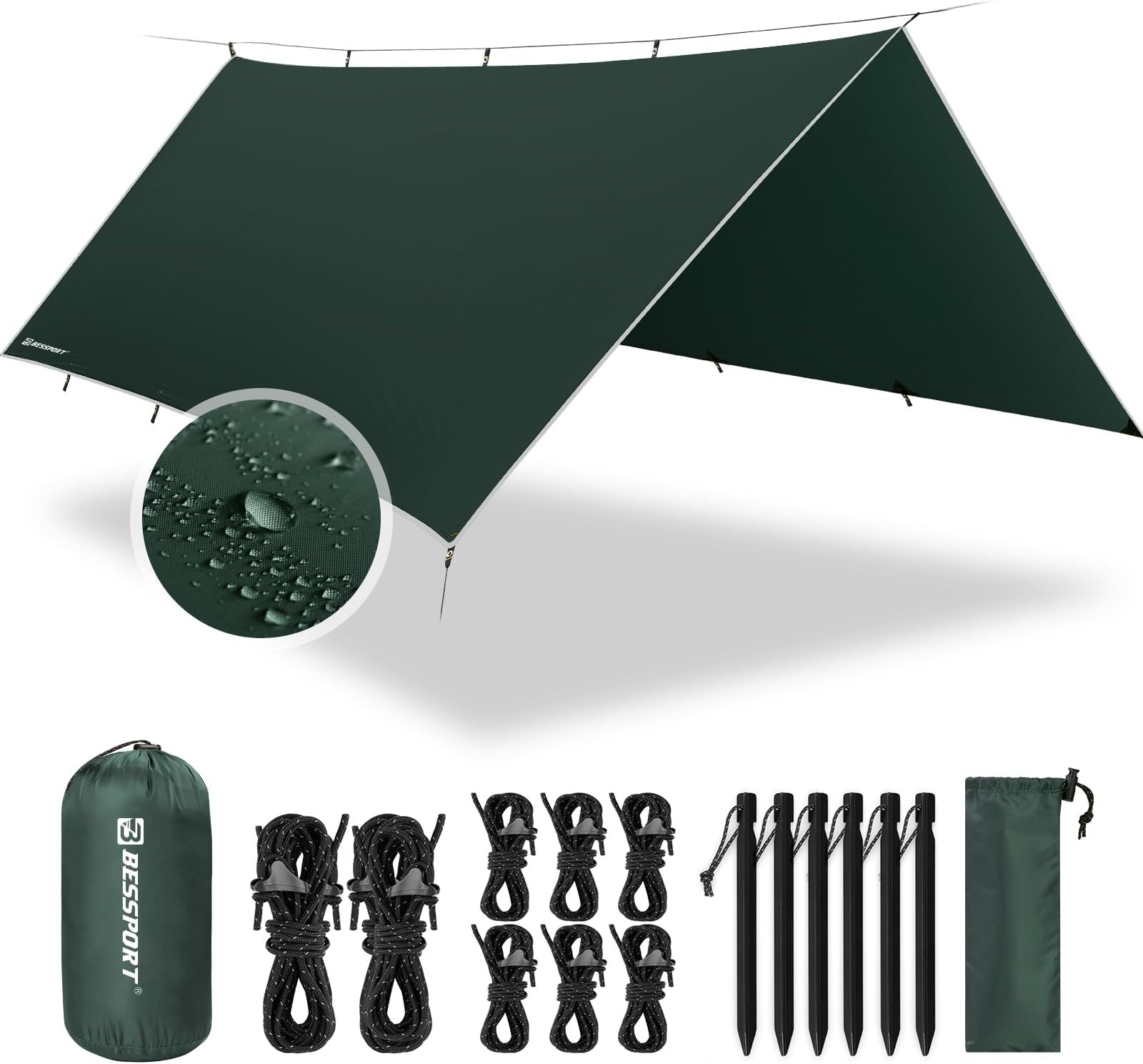 Bâche Anti-pluie Camping PU 3000 Mm – Tarp 3x3 M – Vert Armée – Imperméable