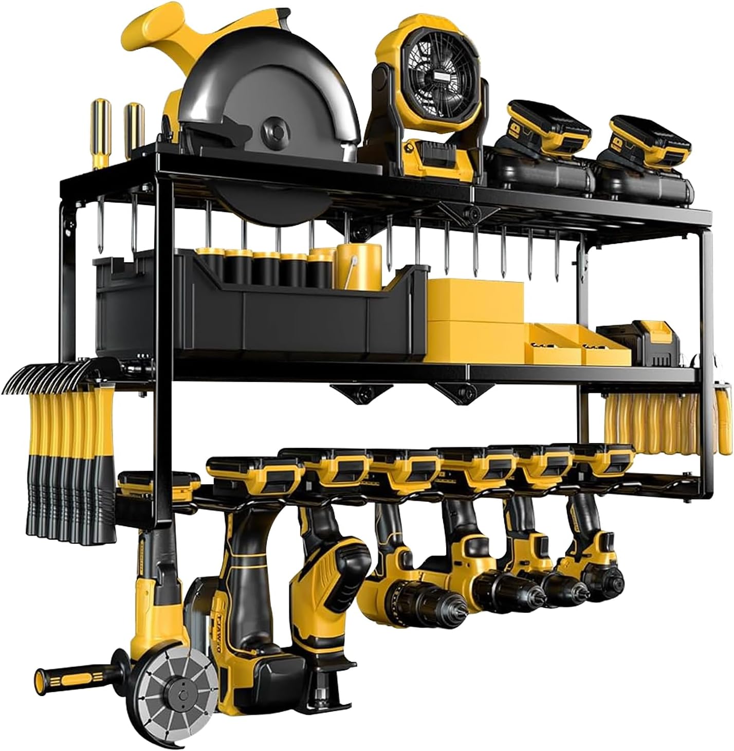 Heavy-Duty Wall-Mounted Power Tool Organizer - Metal Garage & Workshop Storage Rack with Drill/Cordless Tool Holder, Air Tool Rack, Screwdriver/Pliers/Hammer Slots, Holds 50+ Tools