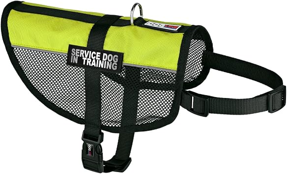 Dogline MaxAire Vest Service Dog in Training Removable Patch Adjustable Harness Reflective for Puppies Small Medium and Large Dogs 17 by 21 Inch Girth Lime Green
