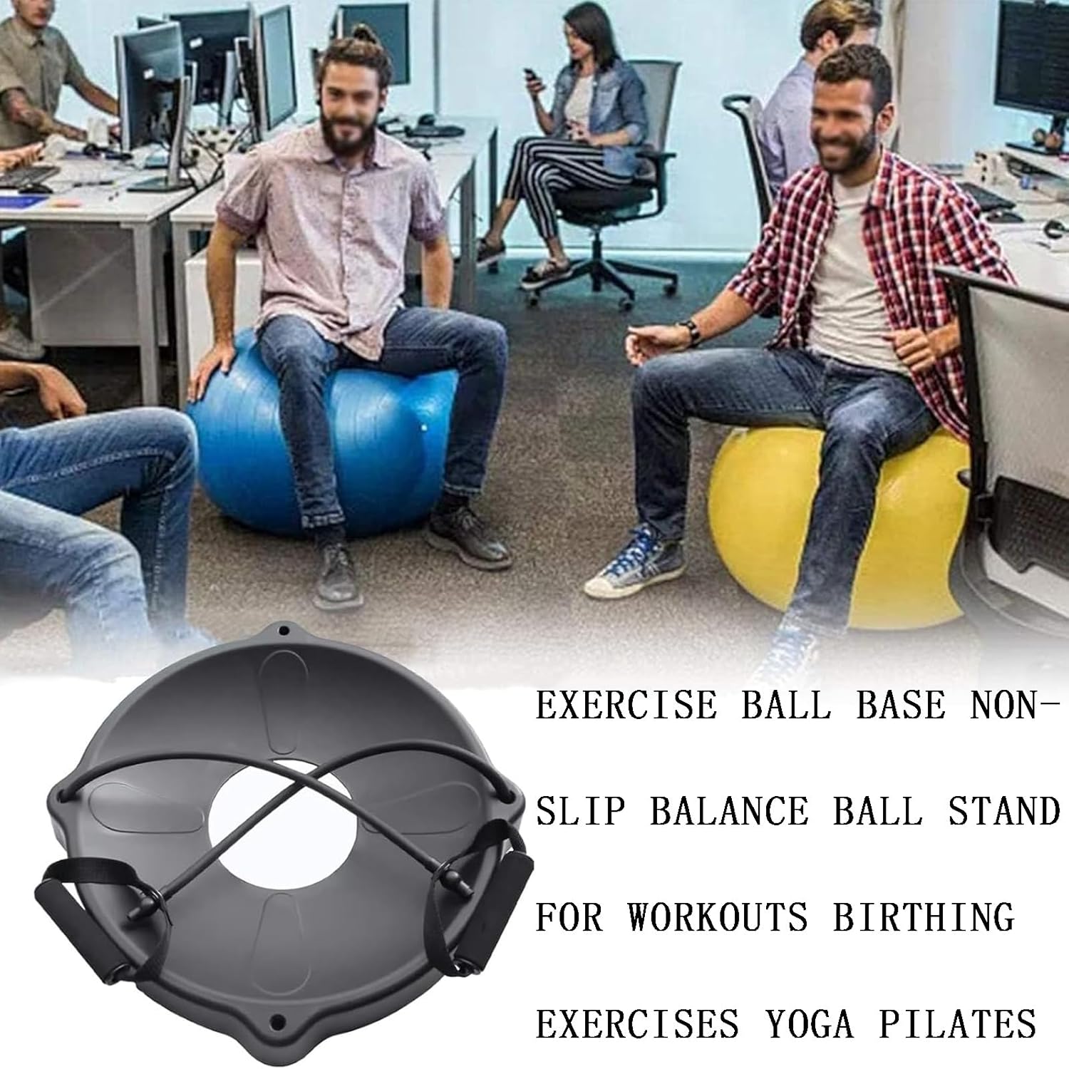 Stability Ball Base with Resistance Bands, Anti-Slip Exercise Ball Holder, Balance Trainer for Core Workout, Home Gym Equipment for Full Body Training
