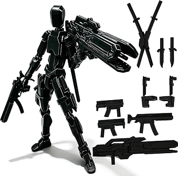 Assembly Completed-Titan 13 Action Figure,Lucky Robot 13 Action Figure Set,Nova 13 Action Figures,3D Printed Multi-Jointed Movable Robot Figure,Multiple Accessories Assembly Completed-Black