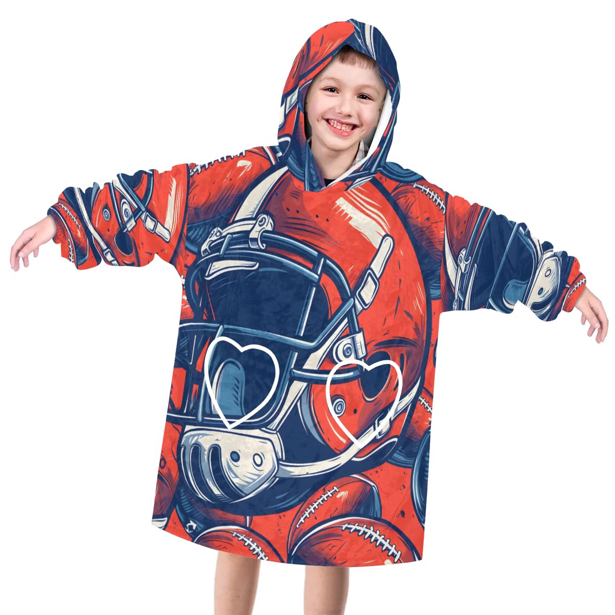Pardick Wearable Blanket Hoodie for Kids, Sports Fleece Sweatshirt Blanket American Football Oversized Blanket Sweatshirt with Pocket Flannel Warm Hooded Blanket 6-10 Year Old Girl Boy Gift, One Size