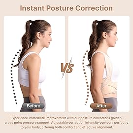 Fit Geno Posture Corrector for Women: Adjustable Lightweight Upper Back Brace for Neck Shoulder & Upper Back Pain Relief - Improve Posture Correct Hunchback Slouching Kyphosis Invisible Under Clothes (XS/S Under Bust 26-37)