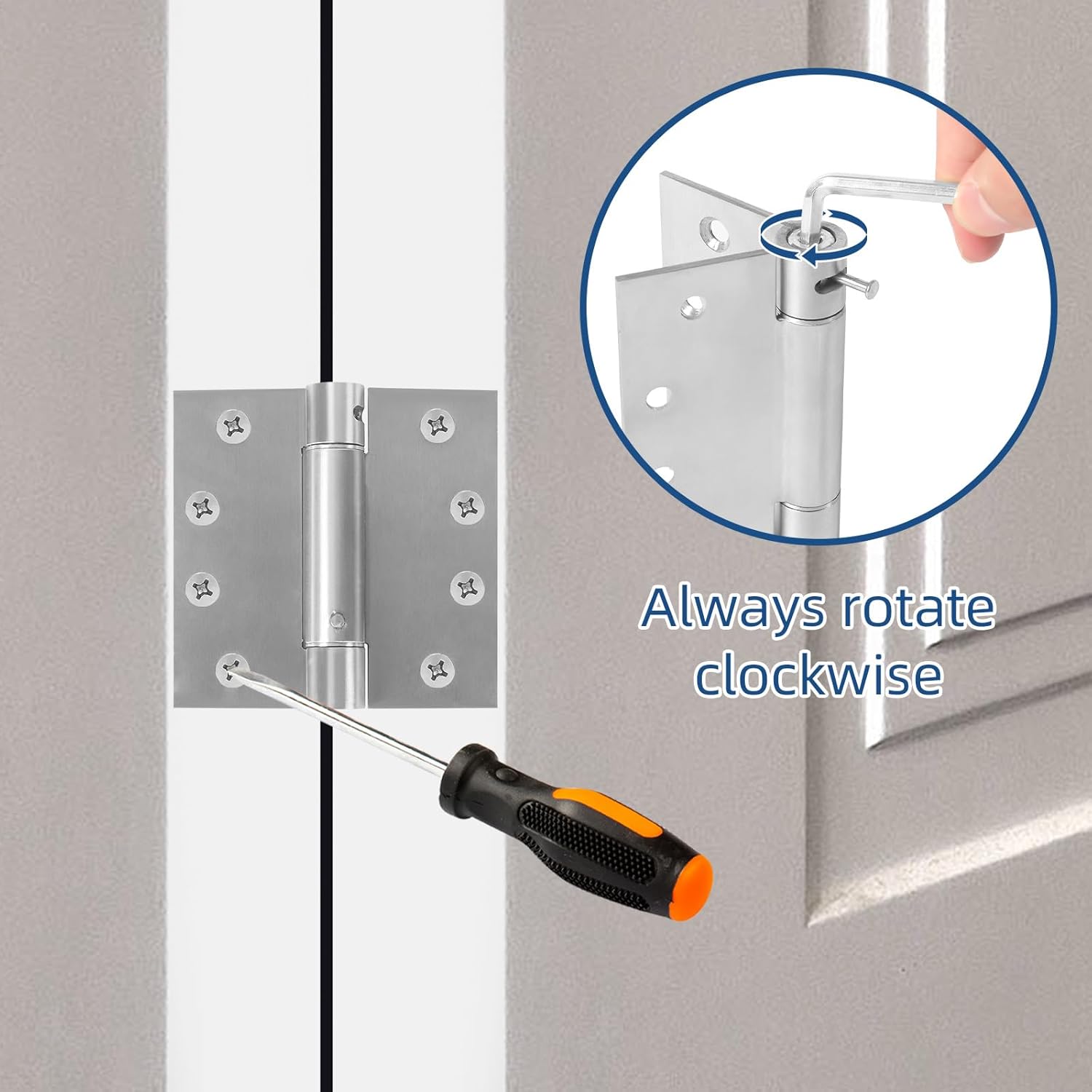 6 Pack Self Closing Door Hinges, 4 Inch Spring Loaded Hinges Adjustable Tension Spring Hinges with Square Corners, Heavy-Duty Door Hardware for Commercial and Residential Doors, Brushed Nickel