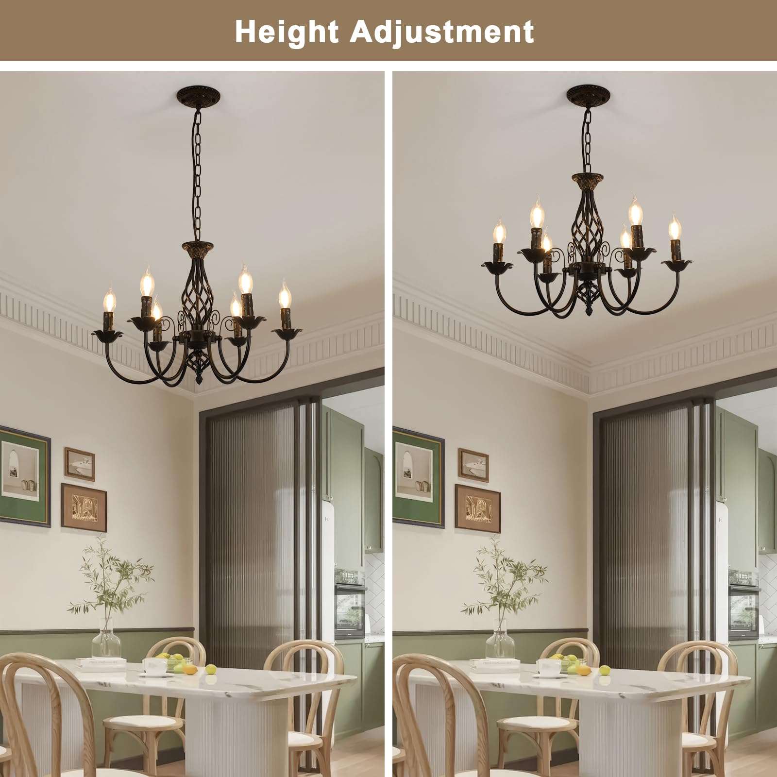 Comely Deckenleuchte Schwarz, Industrielle Kronleuchter, 6 Lichter E14 Industrielle Pendelleuchten, Pendellampe Vintage für Wohnzimmer, Schlafzimmer, Diele Küche, Esszimmer | Pendelleuchten Vintage für Wohnzimmer, Schlafzimmer, Küche, Esszimmer
