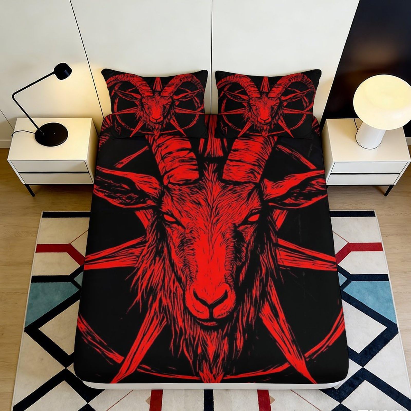 Ctjqhvmx Style-1 3D Printed Red Black Goat Pattern Fitted Sheet Microfiber Deep Pocket Bedroom Mountain Goat Mattress Fitted Cover Adult 90X200x25cm 90X200x25cm