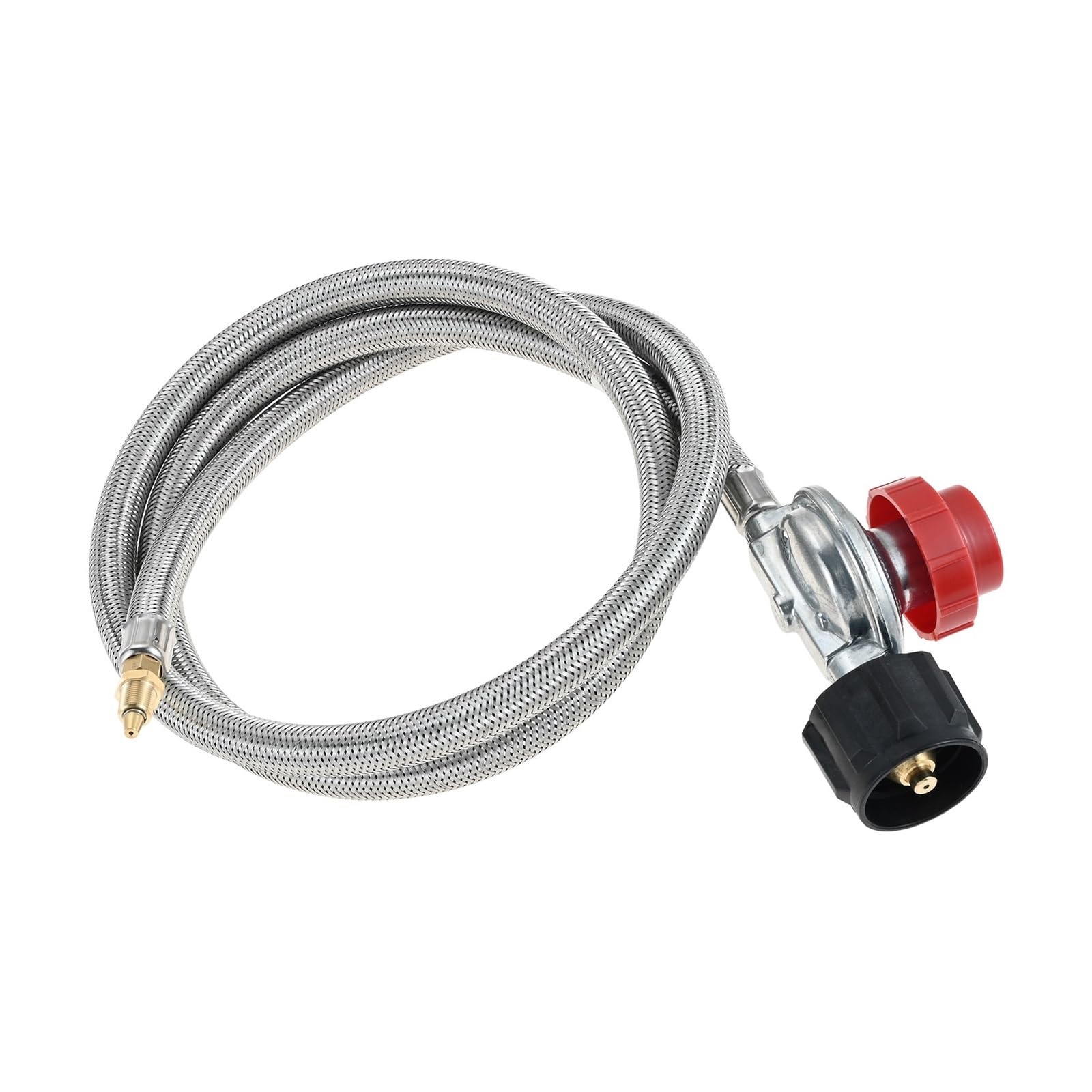 Przewód przyłączeniowy gazowy ze stali nierdzewnej, wąż z gwintem zewnętrznym 1/8", regulowany regulator wysokiego ciśnienia gazu propanowego (0-10 PSI) z wężem 1,5 m