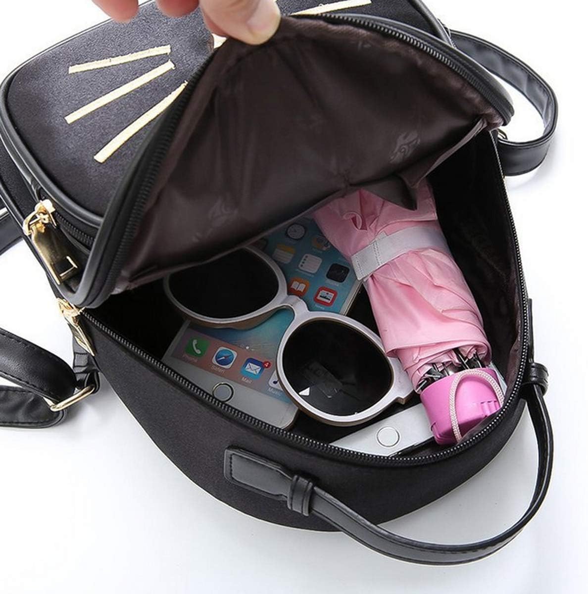 Teen Girls Cute Cat Mini Backpack Velvet Daypack Portable Shoulder Bag