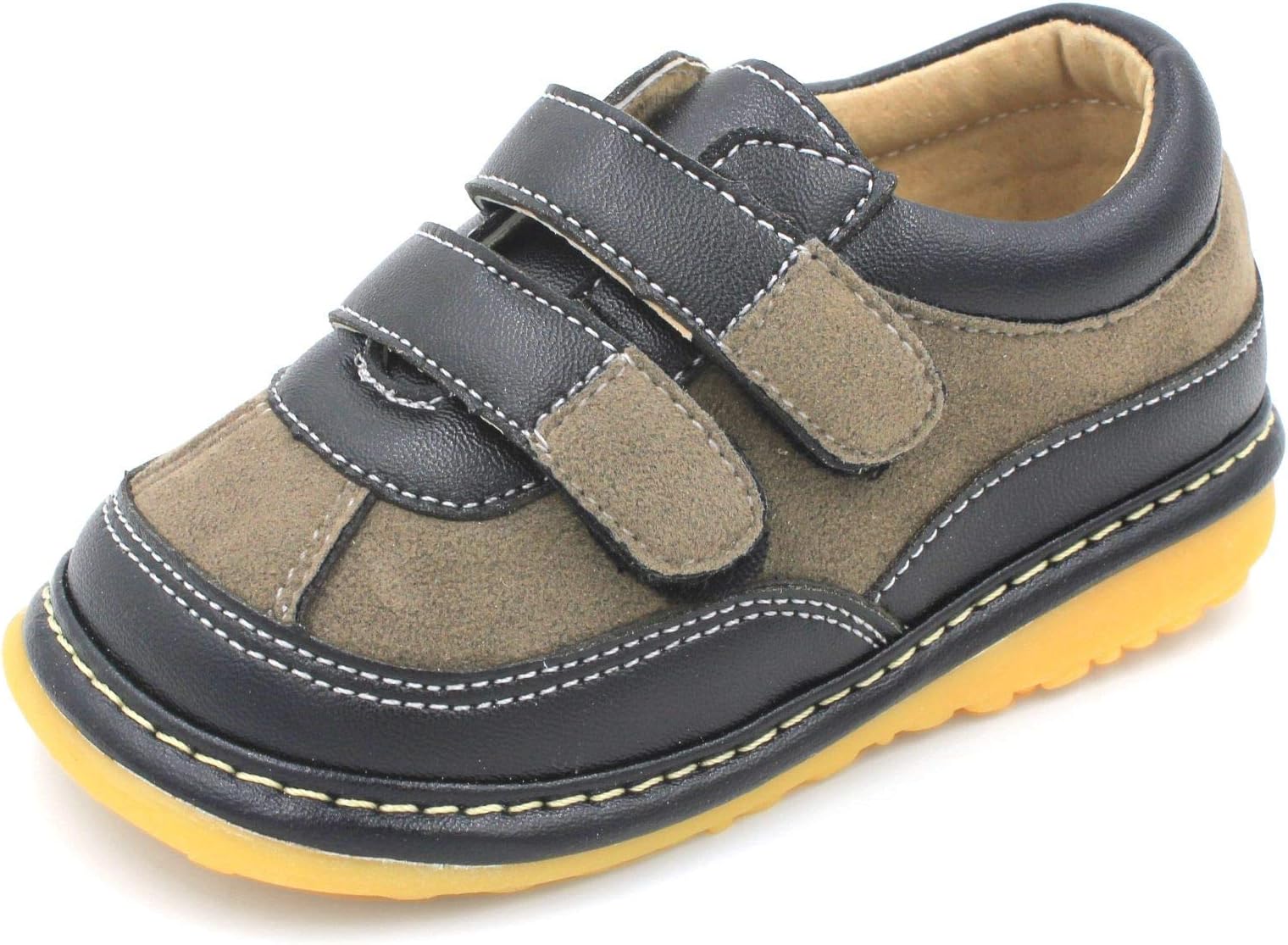 Little Mae's BoutiqueToddler Boy Squeaky Shoes Brown, Black or Navy Sneakers, Ideal Baby Walking Shoes, Removable Squeakers