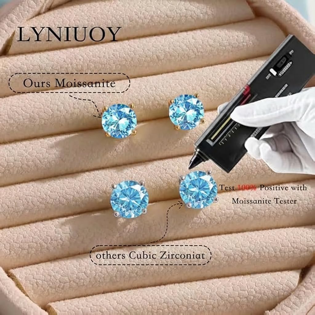 Moissanite Stud Earrings for Women & Men 18K White Gold/14K Gold Plated 925 Sterling Silver Stud for Sensitive Ear VVS1 Clarity Diamond Sparkle Jewelry Gifts with Sentimental Gift Box
