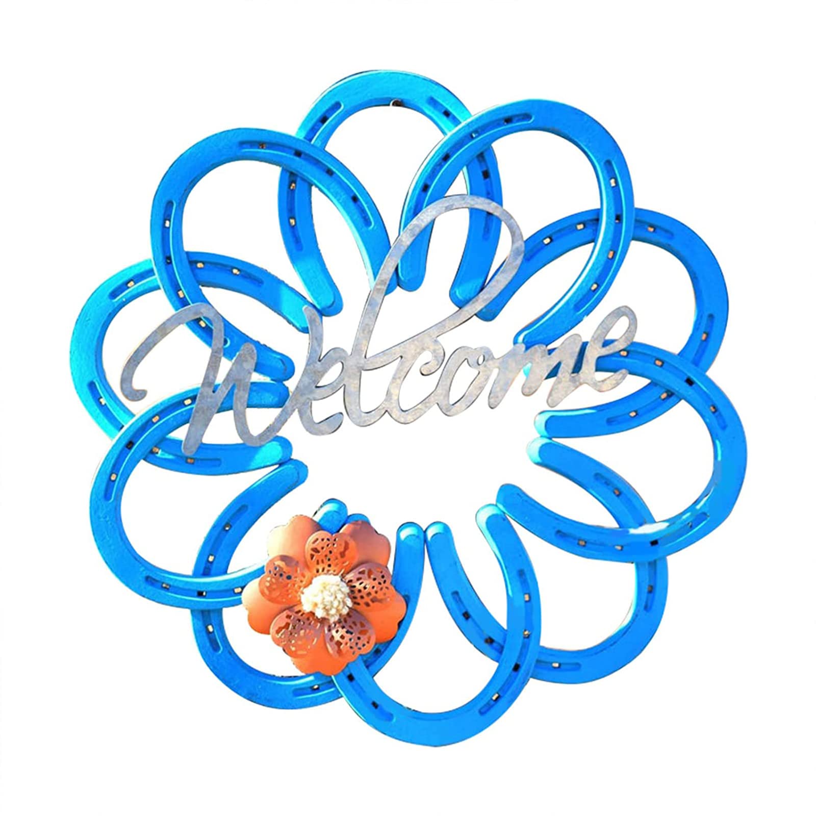 NIUXICH Metal Wall Art Metal Flowers Wall Decor,Metal Art Horseshoe Garland Horseshoe Welcome Sign,Metal Hanging Wall Flowers Decor for Living Room Bedroom Office Home Wall Housewarming Party Decor