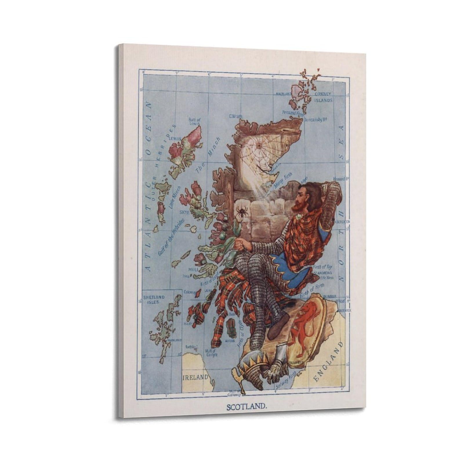 OKAHYS Vintage Travel Map Poster Scotland 2 Decorative Painting Canvas Wall Artworks Picture 16x24inch(40x60cm)