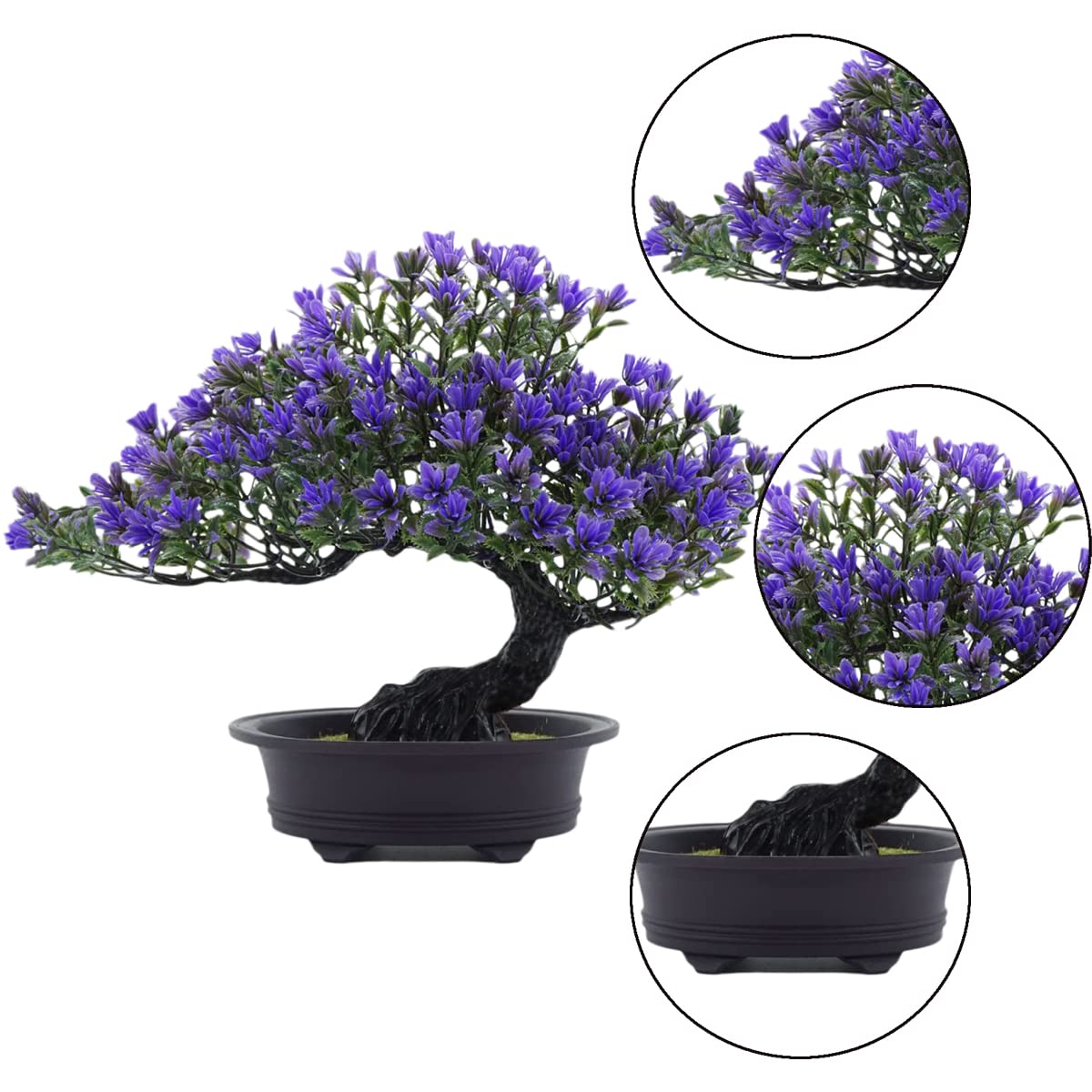 Artificial Potted Plants Fake Plant Faux Bonsai Tree Plastic Plants Simulation Fake Tree Greenery in Pots for Indoor Home Bathroom Kitchen Office Desk Garden Decoration,9.4H,Purple - Image 2