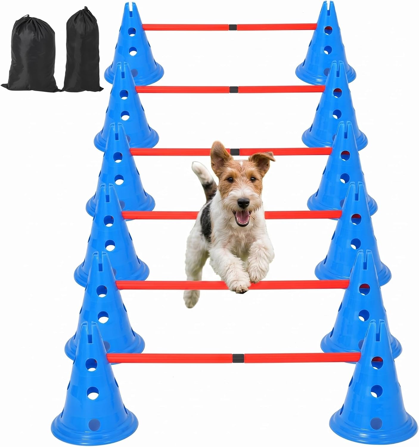 Dog Training Equipment Training Equipment Set – Obstacle Course Kit with 70" Tunnel, Jumping Ring, Adjustable Hoop, Weave Poles, Hurdle Cones, Rods, Treat Pouch, Pause Box, Includes Storage Bag