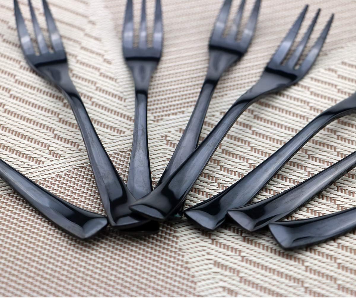 Gugrida 6-Piece Luxury Mirror Poblishing Black Heavy-duty 18/10 Stainless Steel Sturdy Cake Fork Pie Forks Flatware Silverware Set Serving Utensils