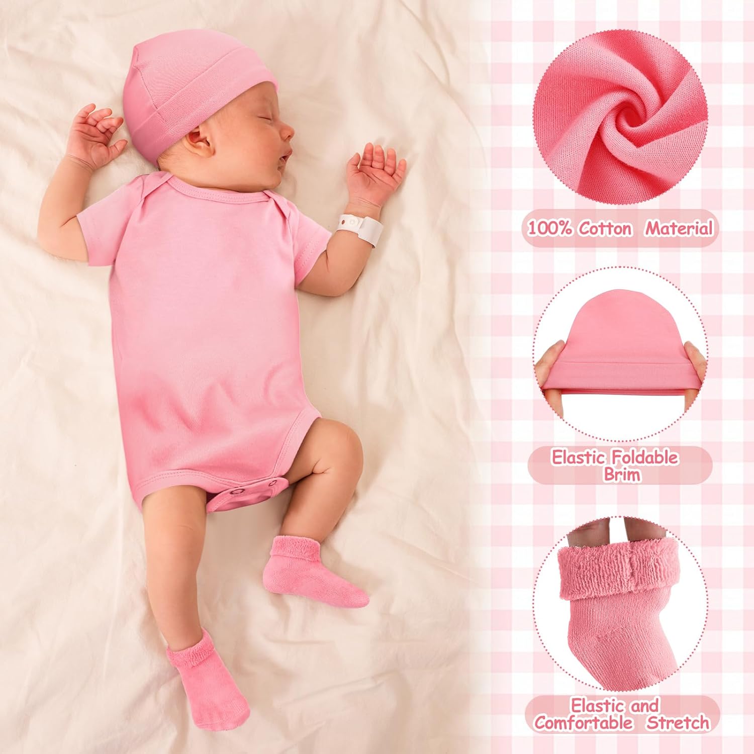Glitopper 4 Pack Preemie Newborn Layette Set Baby Bodysuit Clothes Hat Bodysuit Socks Set for NICU Newborns