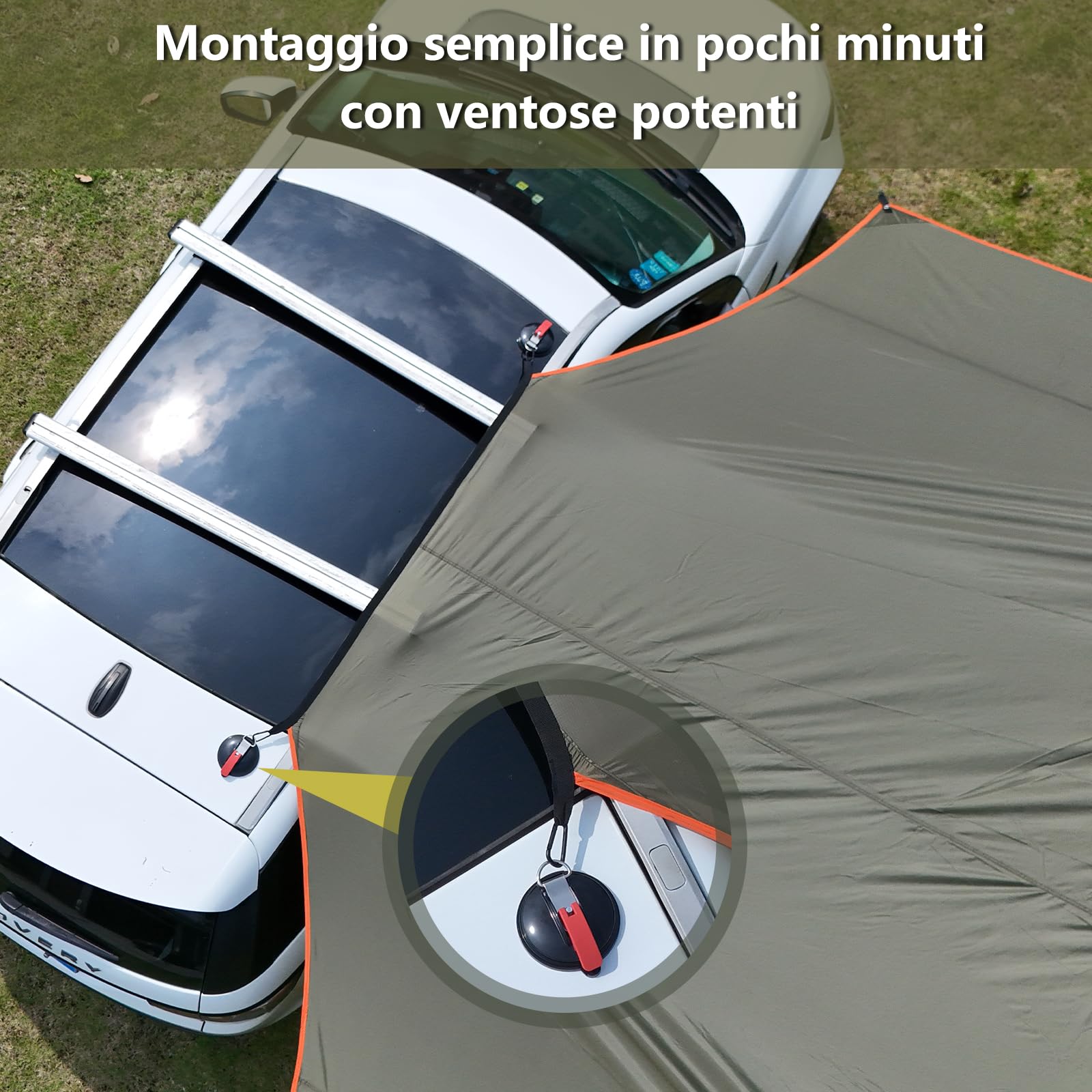 Tenda da Sole Auto GeerTop 3,5 x 5,8 m Impermeabile 3000 mm, Grande Tenda Laterale con 2 Aste, Tettoia Solare Impermeabile per Campeggio Auto, SUV, MPV, Camper