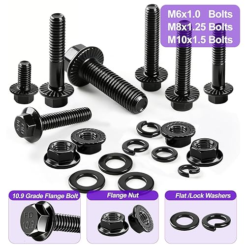 Miniatura 4 de Taiss 400 piezas Juego de pernos de brida métrica, Grado 10.9 M6x1.0, M8x1.25, M10x1.5 (12mm a 45mm) Pernos hexagonales y tuercas con revestimiento