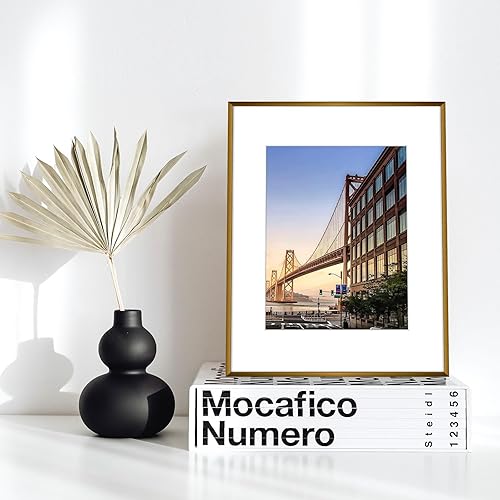 Vista 176 de Frametory - Marco de aluminio de 11 x 14 para fotos de 8 x 10 (en pulgadas), con paspartú marfil, de pared, con gancho de sierra, pestañas Bronce