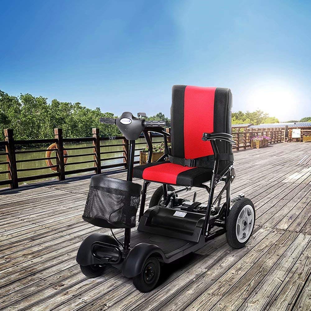 Sedia a rotelle elettrica leggera pieghevole, schienale con ruota antiribaltamento regolabile, 23 km, batteria al piombo-acido da 24 V con borsa di stoccaggio Scooter