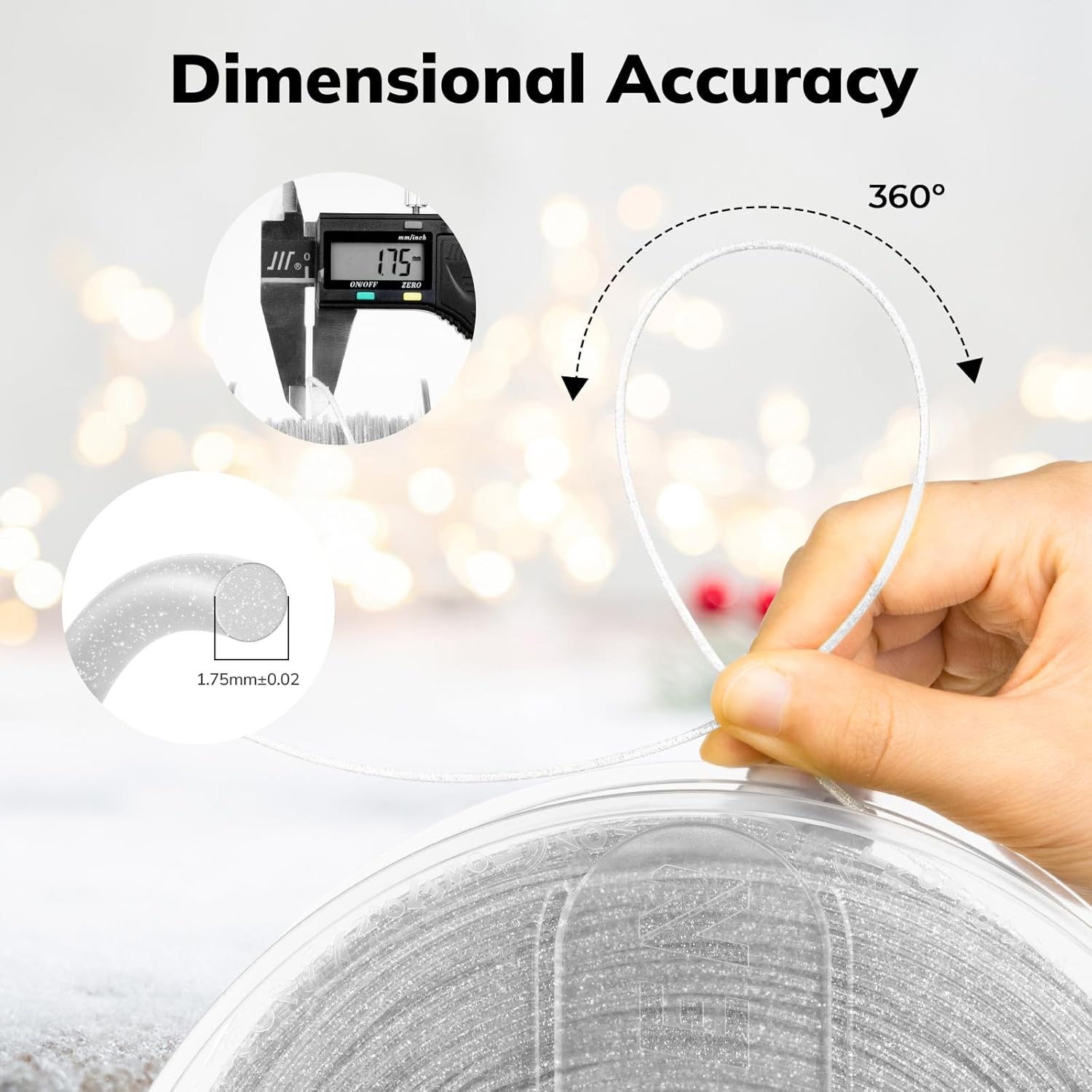 AMOLEN Shiny Glitter PLA 3D Printer Filament 1.75mm Shiny Silver with Sparkles and Glitters Dimensional Accuracy +/- 0.02mm 1KG/2.2lbs - Image 3