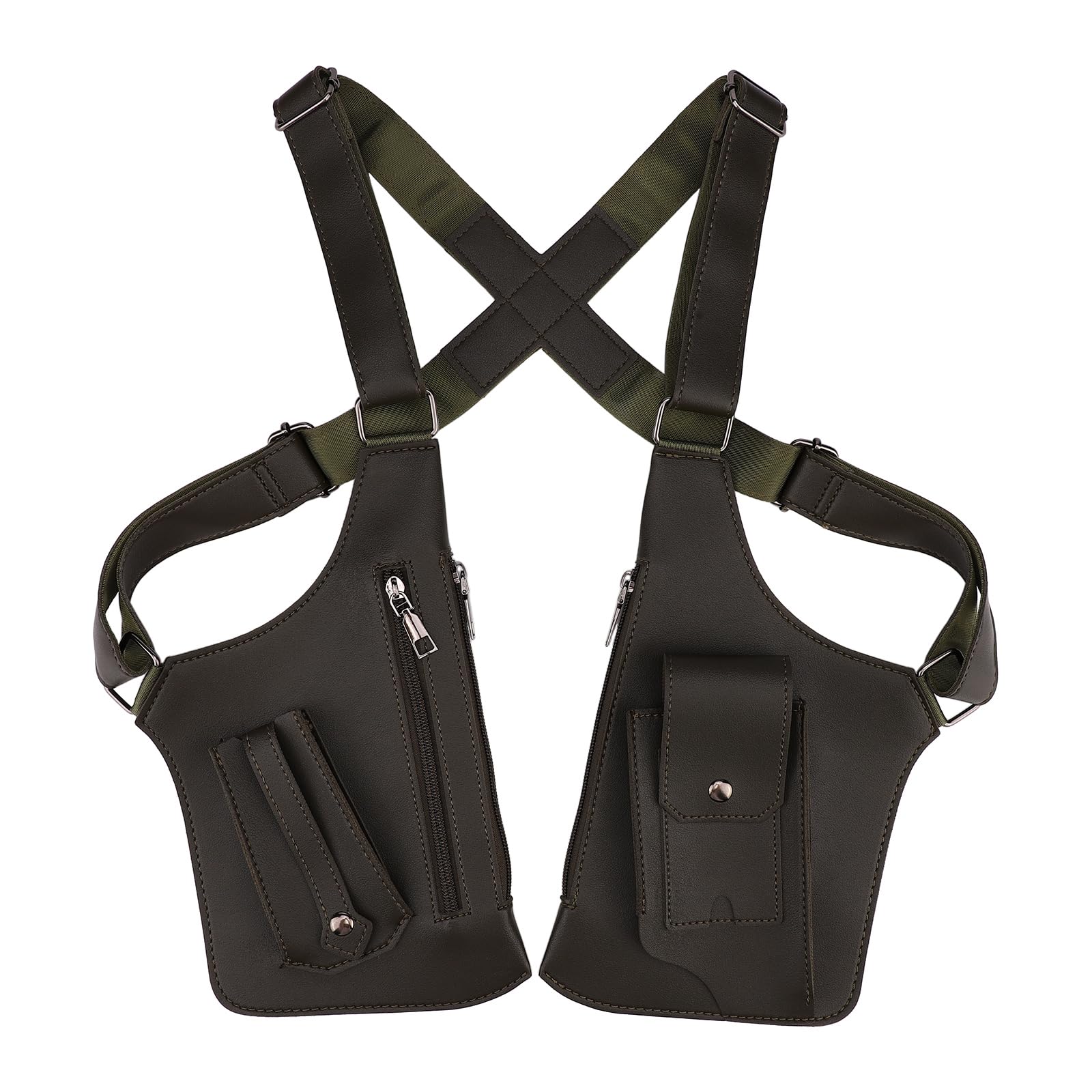 Sac Bandoulière Sous le Bras Homme, Sac à Bandoulière Double avec Sangle Réglable Étui Antivol pour Portefeuille Poche Téléphone (Vert Foncé)